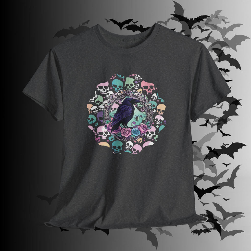 Pastel Goth Raven & Skull Mandala T-Shirt — Gothic Corvid Tee