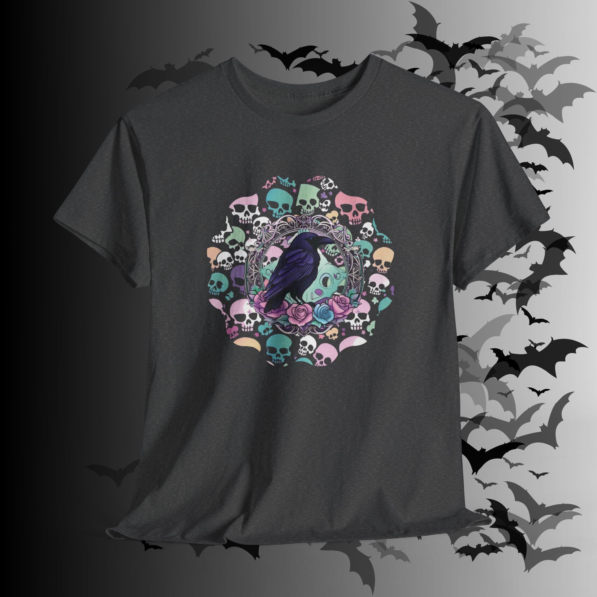 Pastel Goth Raven & Skull Mandala T-Shirt — Gothic Corvid Tee