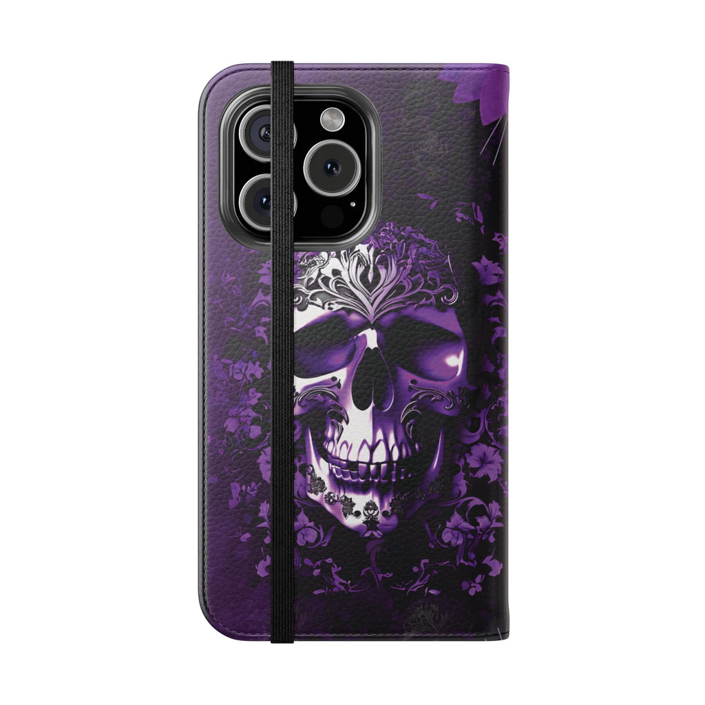 Purple Pastel Goth Skull Flip Wallet Phone Case - Skull Wallet Case for Samsung iPhone - Gothic Style Skull Wallet Phone Cases