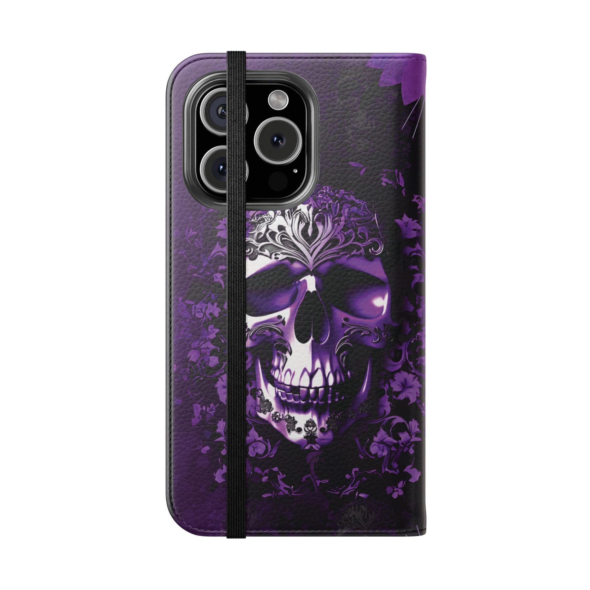 Purple Pastel Goth Skull Flip Wallet Phone Case - Skull Wallet Case for Samsung iPhone - Gothic Style Skull Wallet Phone Cases
