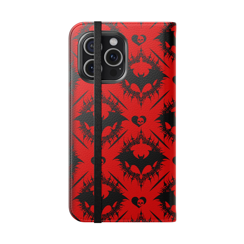 Gothic Bat Wallet Flip Case - Elegant Goth Phone Wallet - Bat Pattern Flip Case - Gothic Phone Case - Stylish Wallet Phone Case