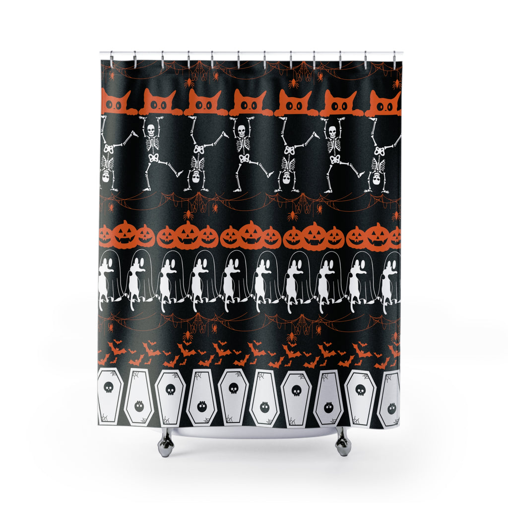 Halloween Pattern Shower Curtain — Spooky Season Bathroom Decor