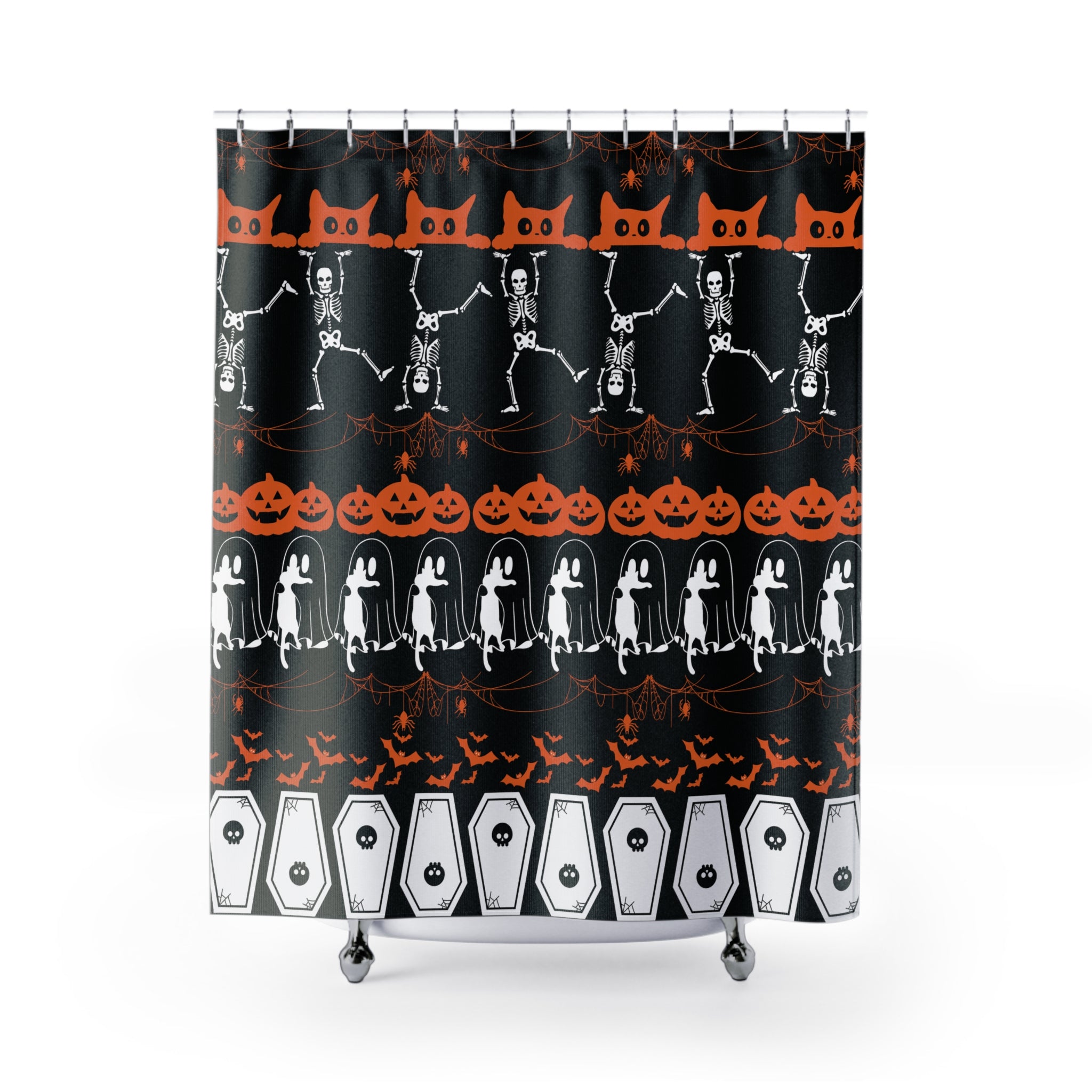 Halloween Pattern Shower Curtain — Spooky Season Bathroom Decor