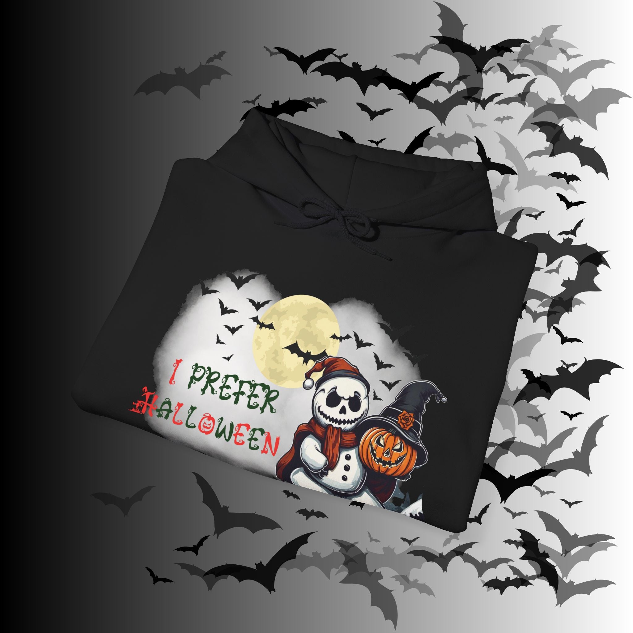 I Prefer Halloween Hoodie — Gothic Christmas Skull Snowman Pumpkin