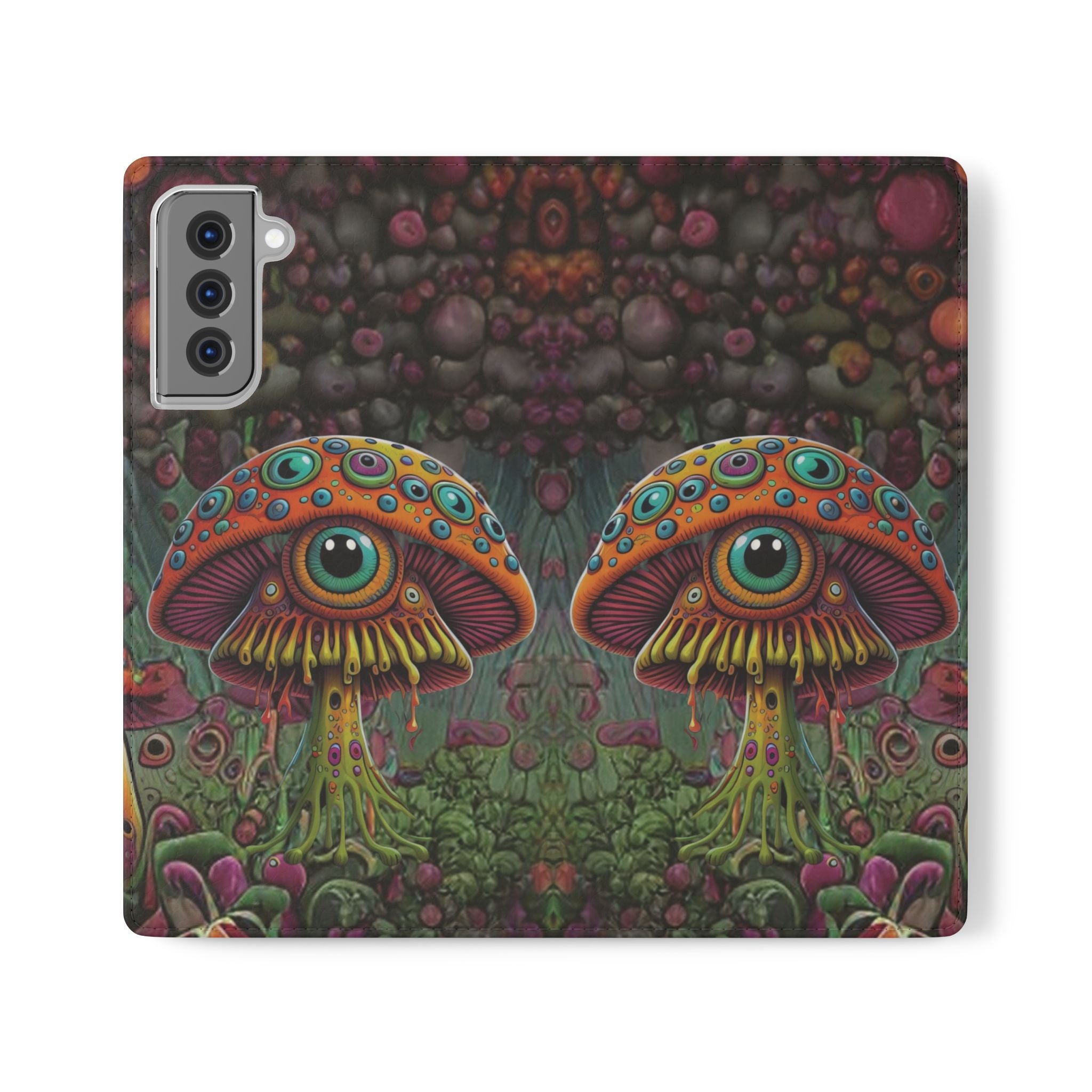 Trippy Mushroom Cottagecore Flip Wallet Phone Case - Mushroom Wallet Case for Samsung iPhone - Psychedelic Wallet Phone Cases
