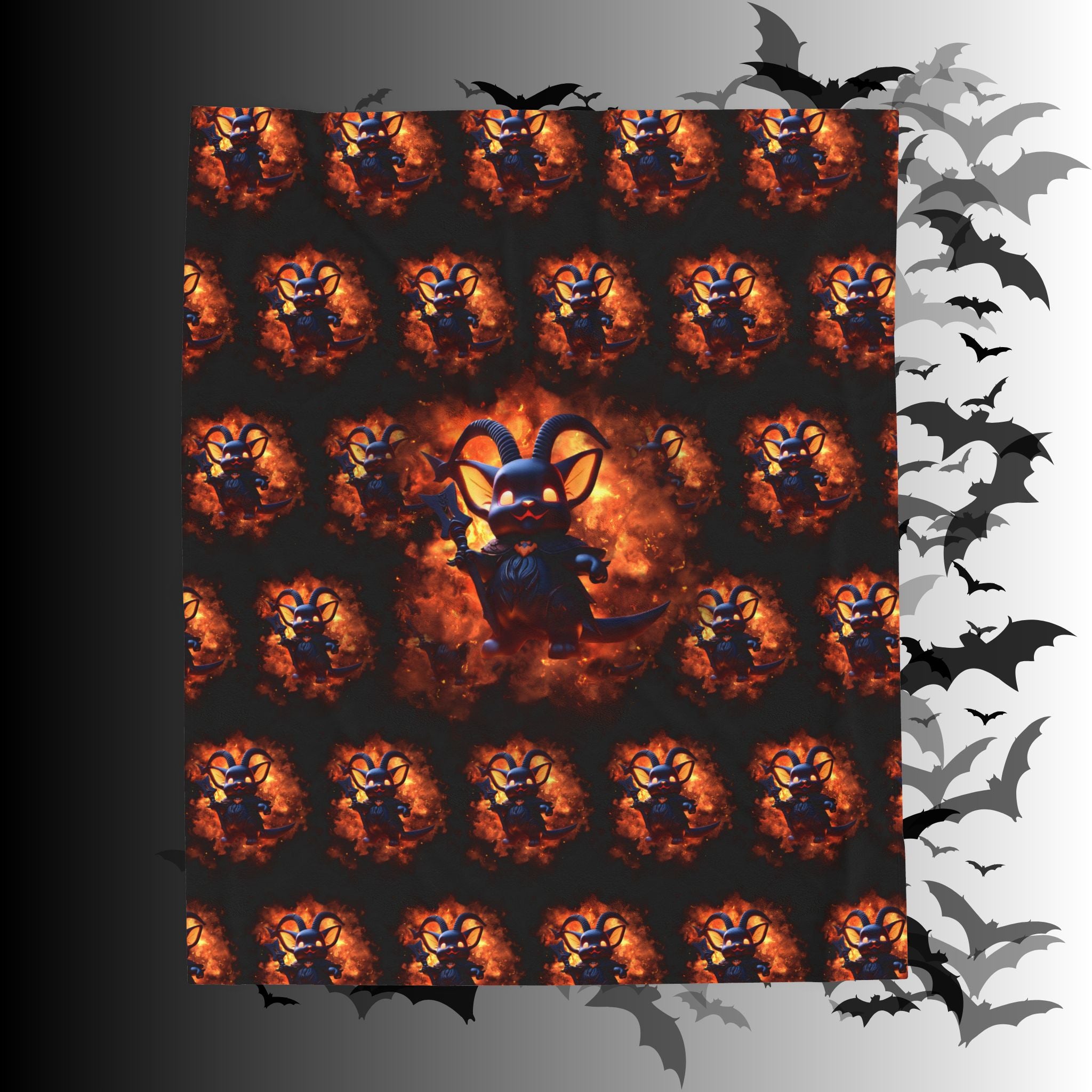 Whimsigoth Chibi Baphomet Throw Blanket — Gothic Occult Home Decor