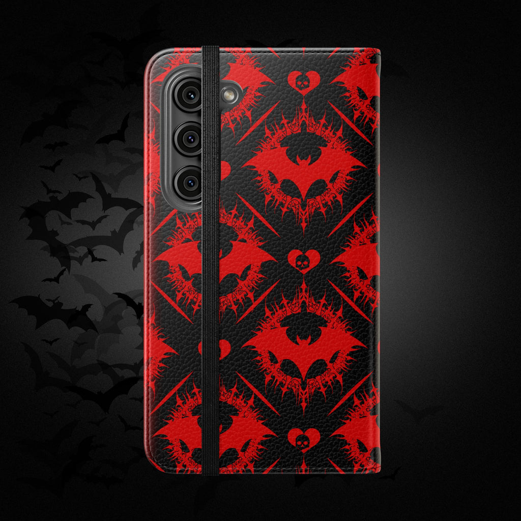 Gothic Bat Wallet Flip Case - Elegant Goth Phone Wallet - Bat Pattern Flip Case - Gothic Phone Case - Stylish Wallet Phone Case