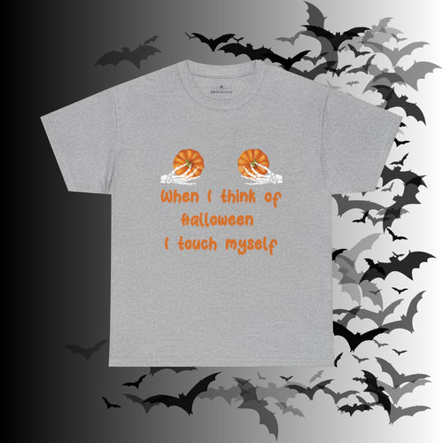 "When I Think of Halloween I Touch Myself" Pumpkin T-Shirt — Funny Halloween Tee
