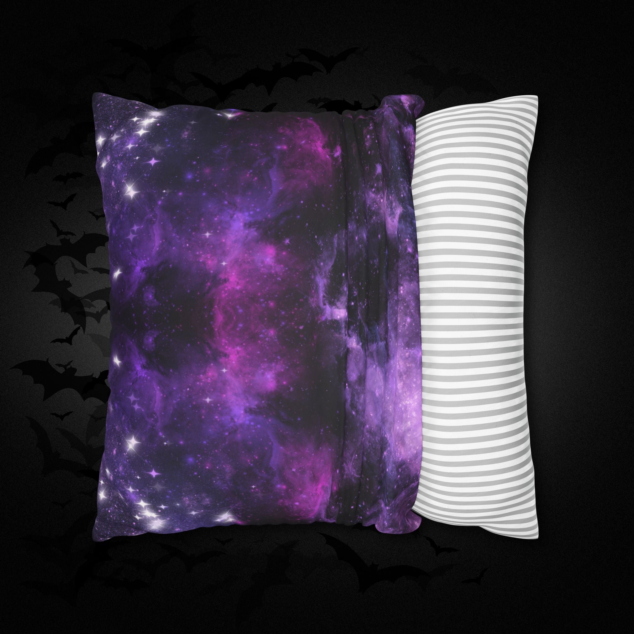 Purple Galaxy Cosmic Throw Pillow — Dark Celestial Witchy Home Decor