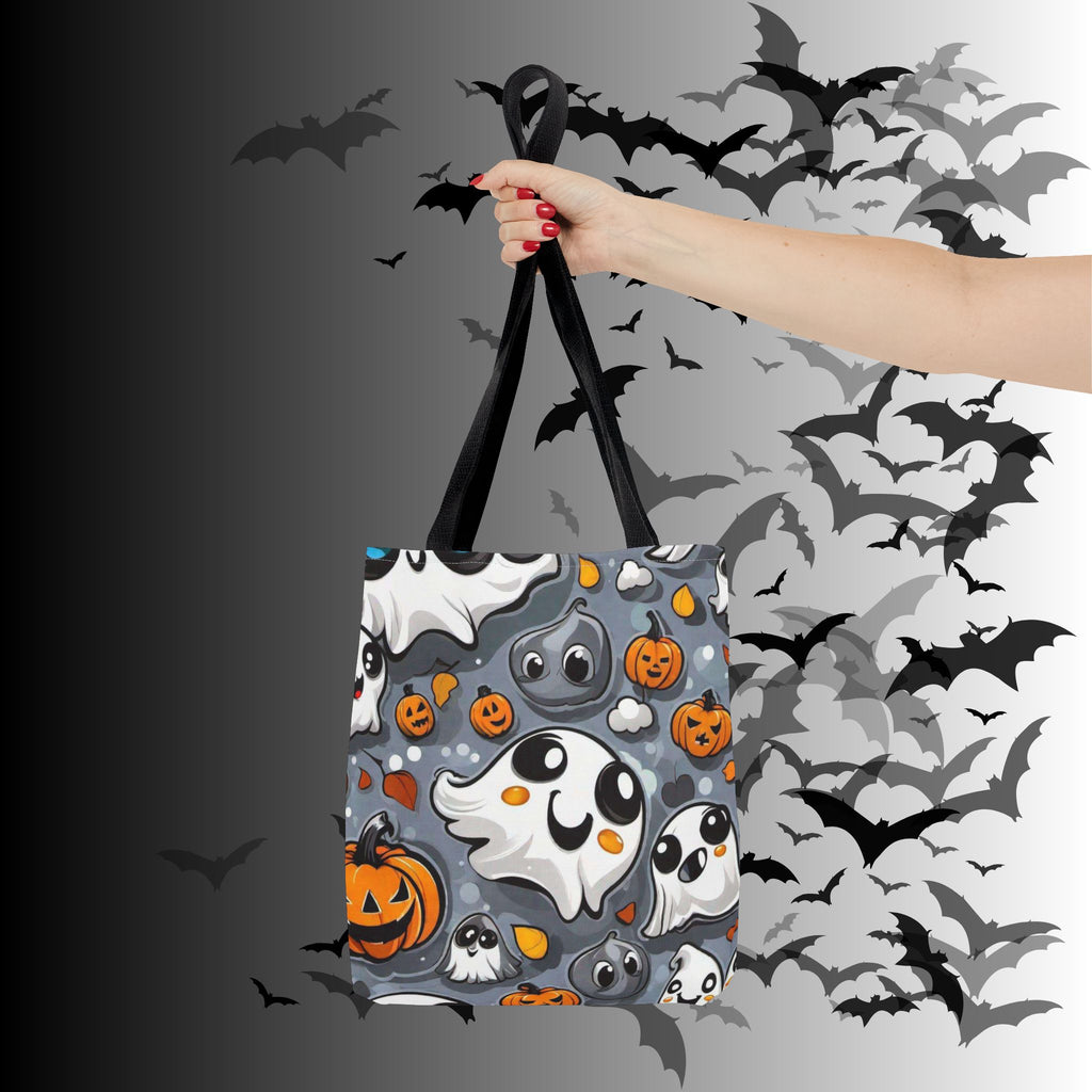Kawaii Ghost & Pumpkin Halloween Tote Bag — Spooky All-Over Print
