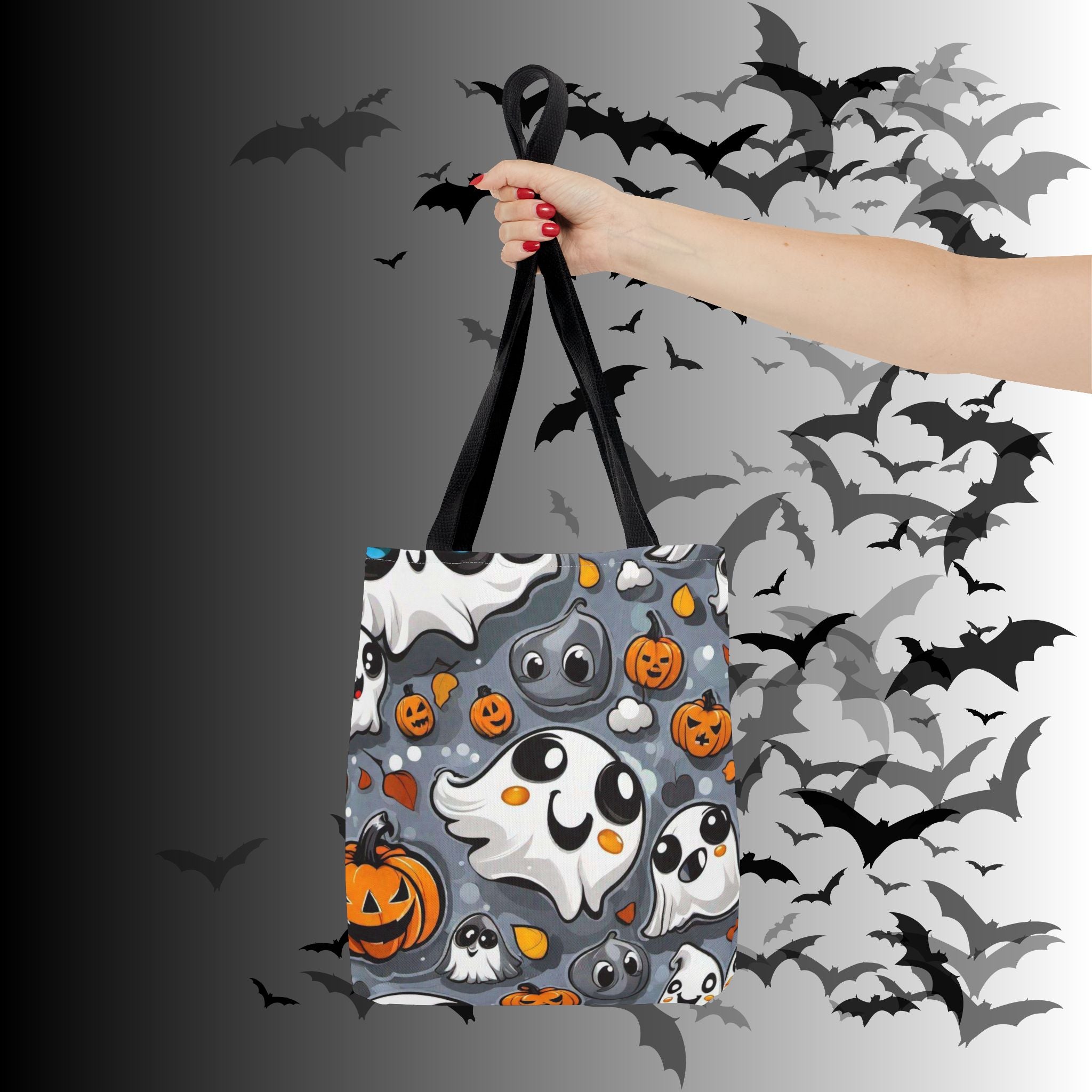 Kawaii Ghost & Pumpkin Halloween Tote Bag — Spooky All-Over Print
