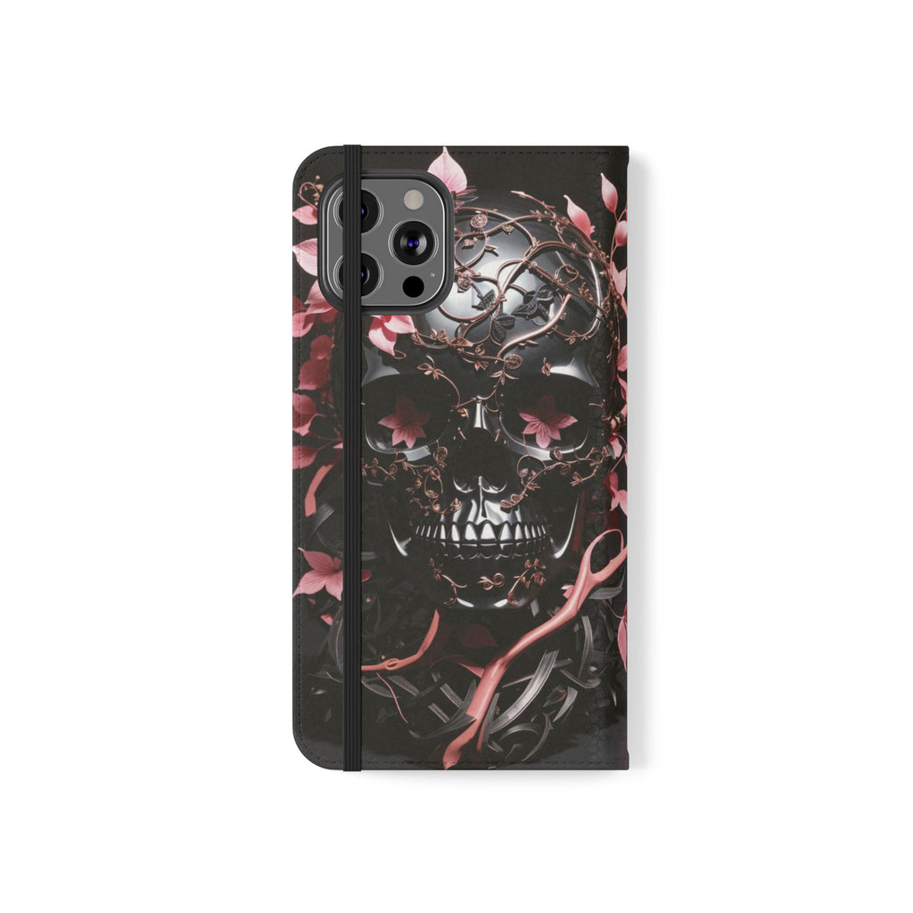 Pink Pastel Goth Skull Flip Wallet Phone Case - Skull Wallet Case for Samsung iPhone - Gothic Style Skull Wallet Phone Cases