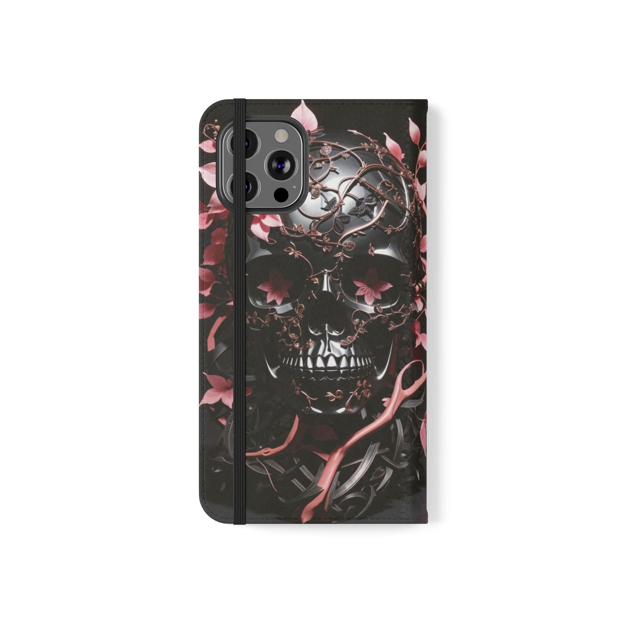 Pink Pastel Goth Skull Flip Wallet Phone Case - Skull Wallet Case for Samsung iPhone - Gothic Style Skull Wallet Phone Cases