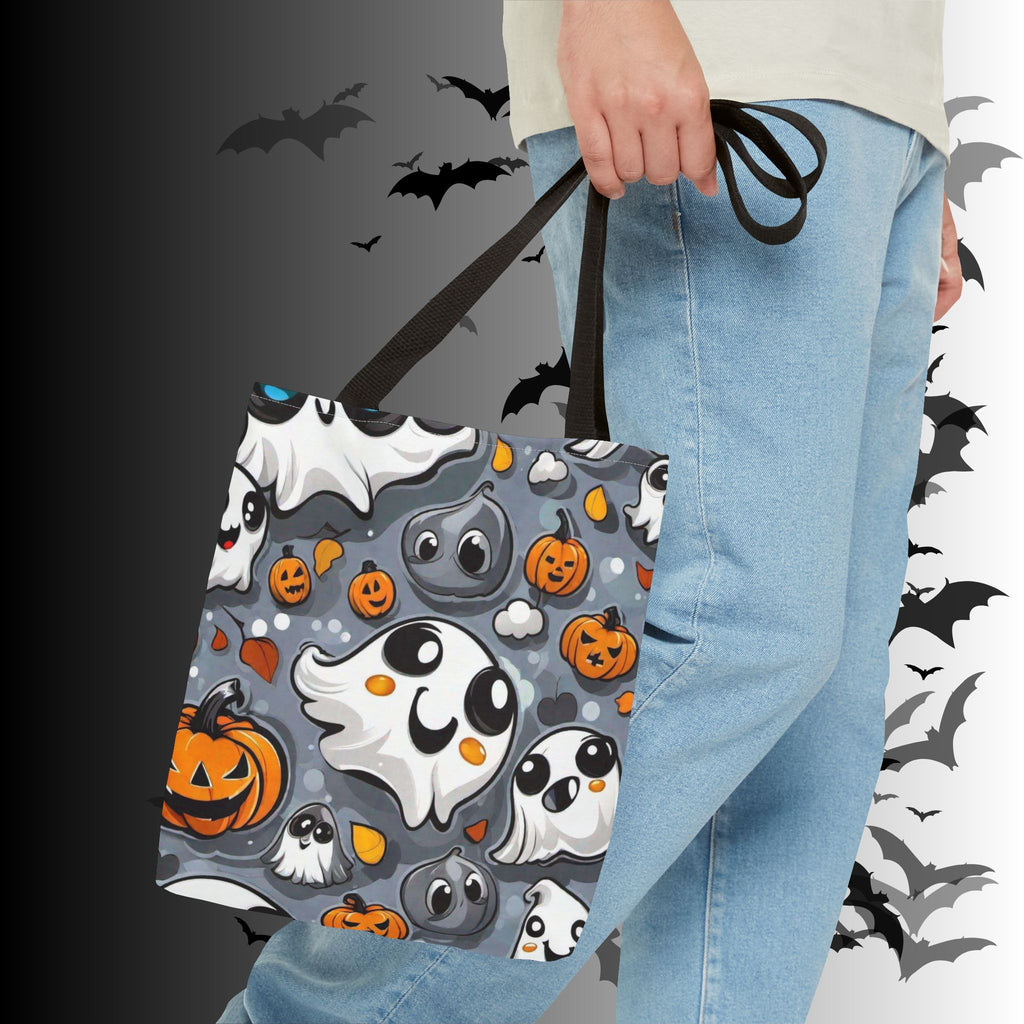Kawaii Ghost & Pumpkin Halloween Tote Bag — Spooky All-Over Print