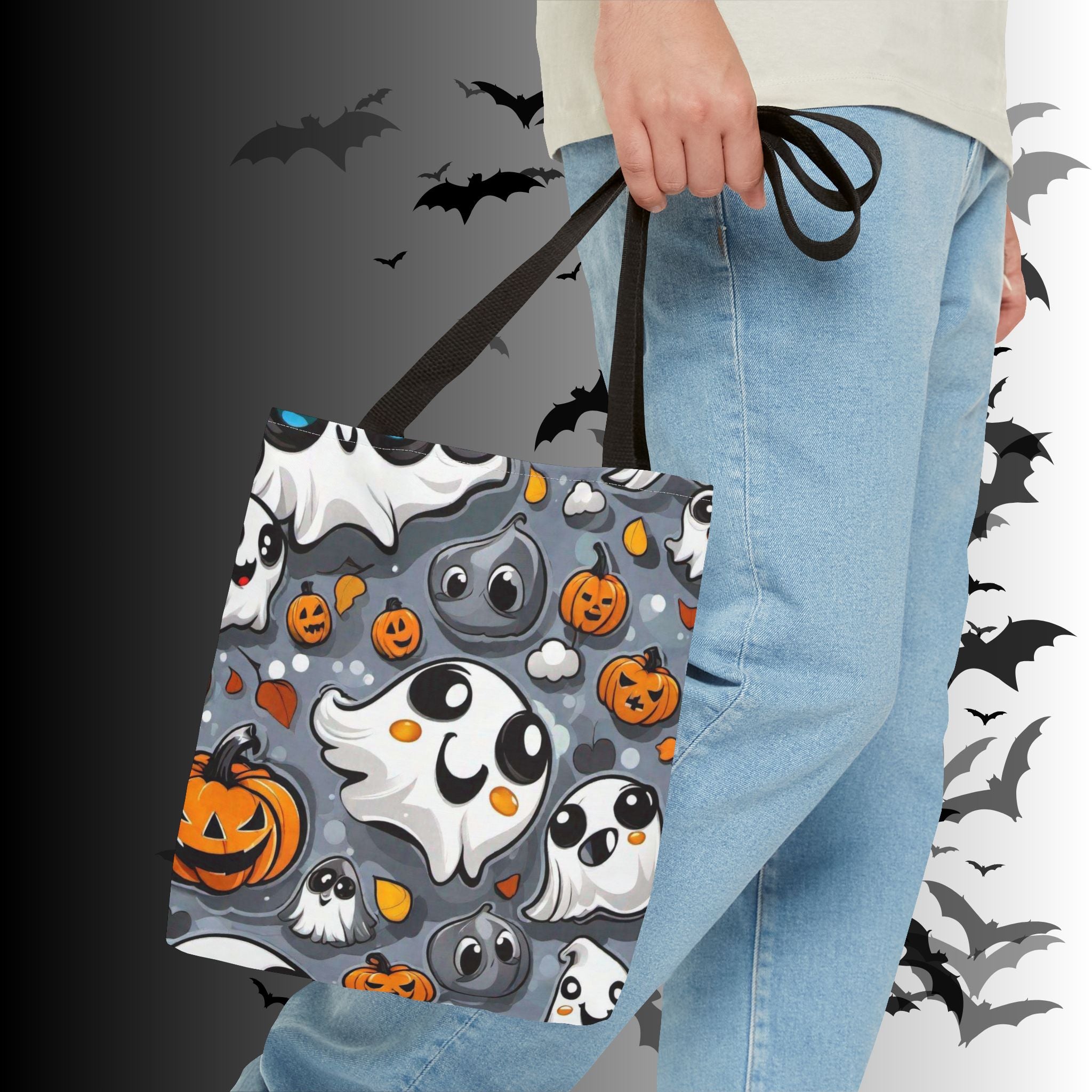 Kawaii Ghost & Pumpkin Halloween Tote Bag — Spooky All-Over Print