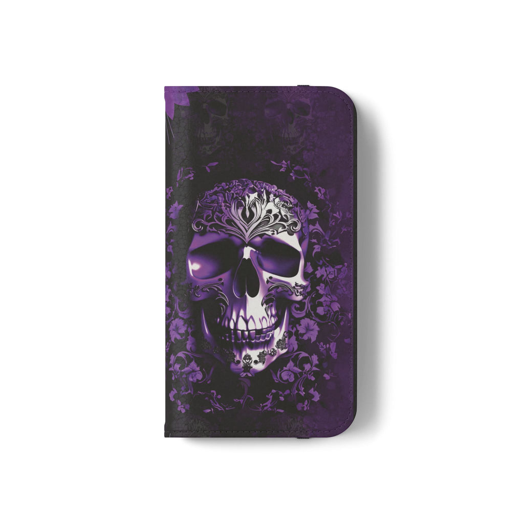 Purple Pastel Goth Skull Flip Wallet Phone Case - Skull Wallet Case for Samsung iPhone - Gothic Style Skull Wallet Phone Cases