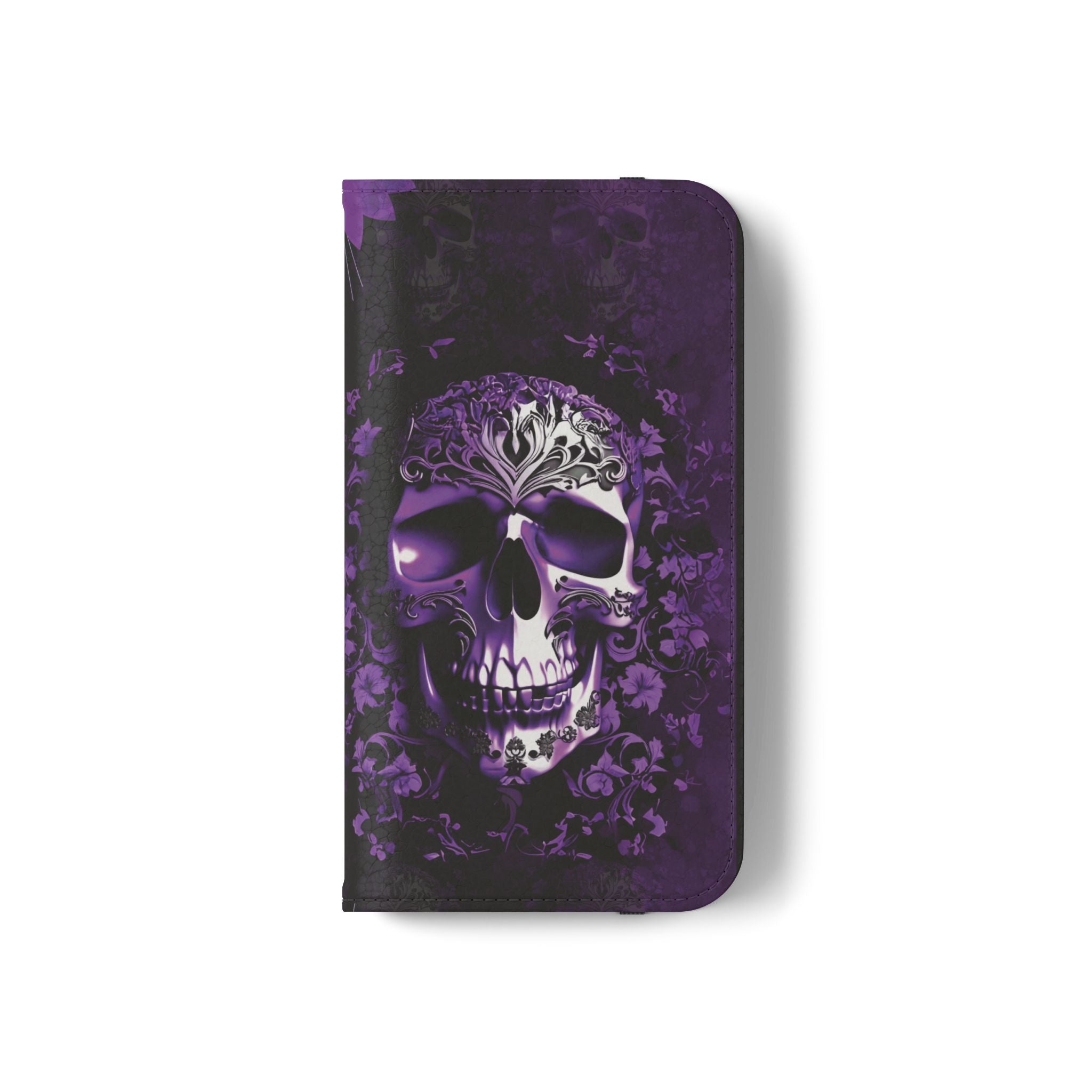 Purple Pastel Goth Skull Flip Wallet Phone Case - Skull Wallet Case for Samsung iPhone - Gothic Style Skull Wallet Phone Cases