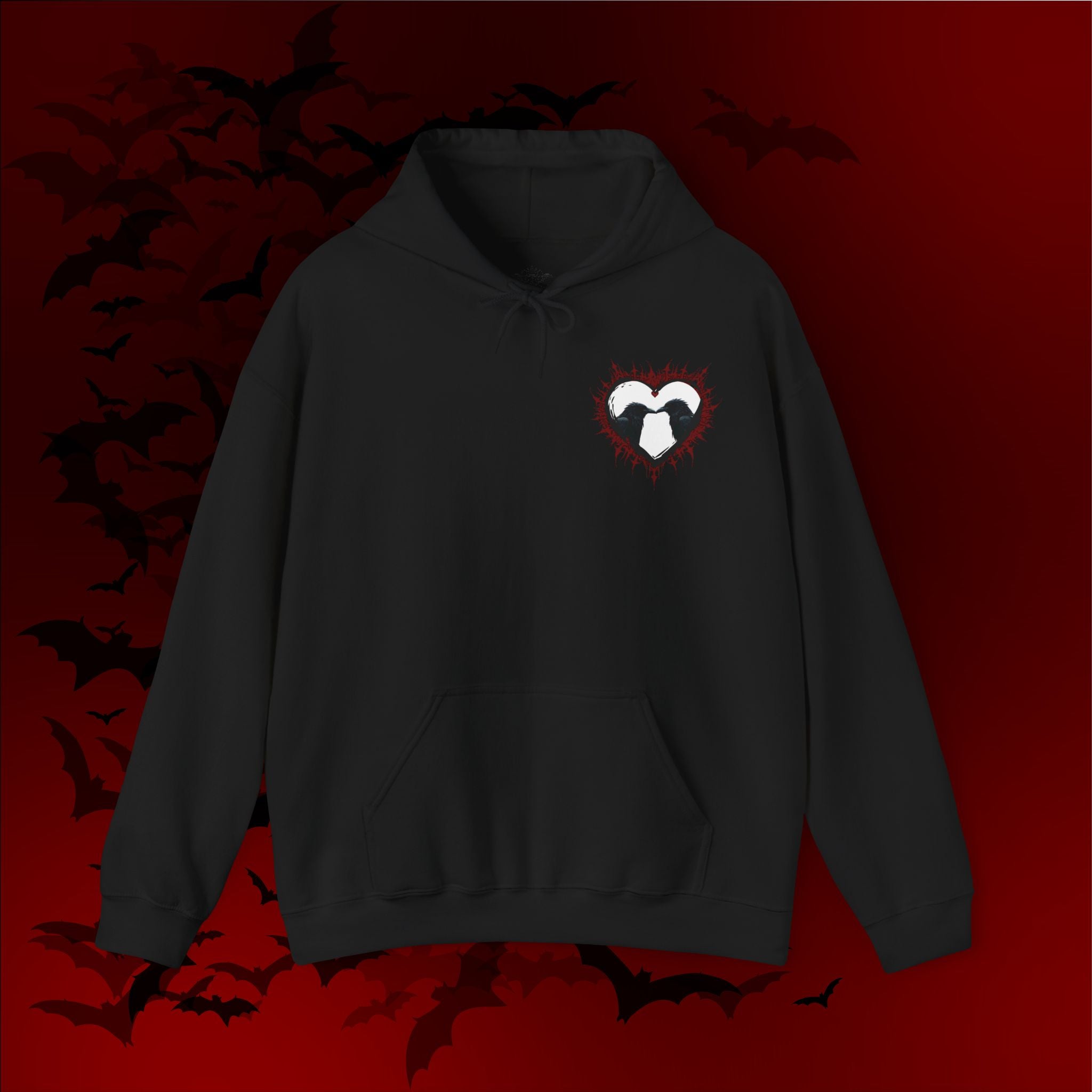 Gothic Raven Heart Hoodie — Dark Romance Valentine's Day Couples Pullover