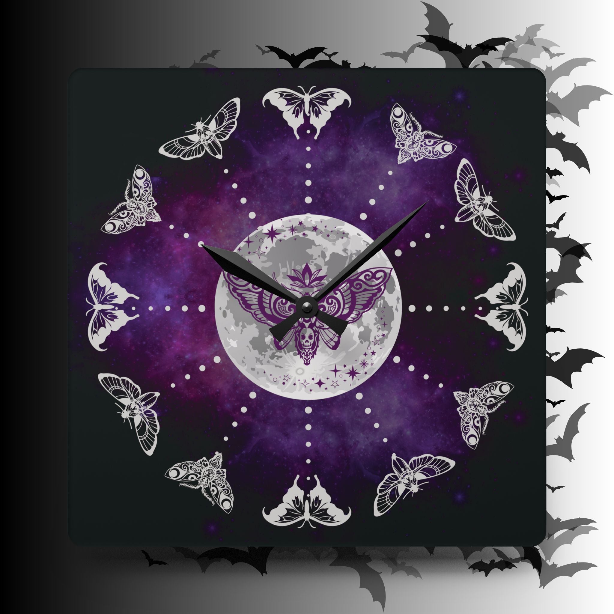 Gothic Lunar Moth Wall Clock — Whimsigoth Full Moon Acrylic Art Print Home Decor
