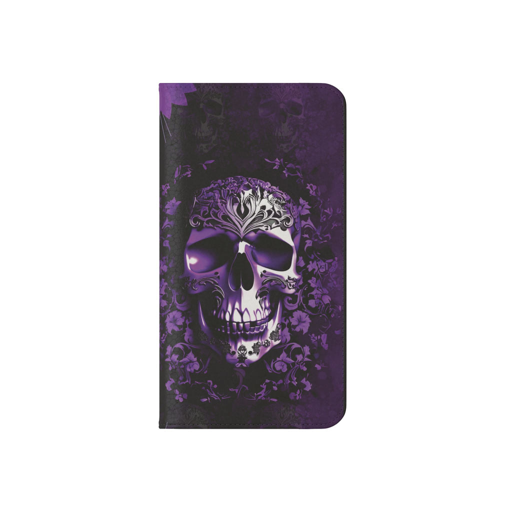 Purple Pastel Goth Skull Flip Wallet Phone Case - Skull Wallet Case for Samsung iPhone - Gothic Style Skull Wallet Phone Cases
