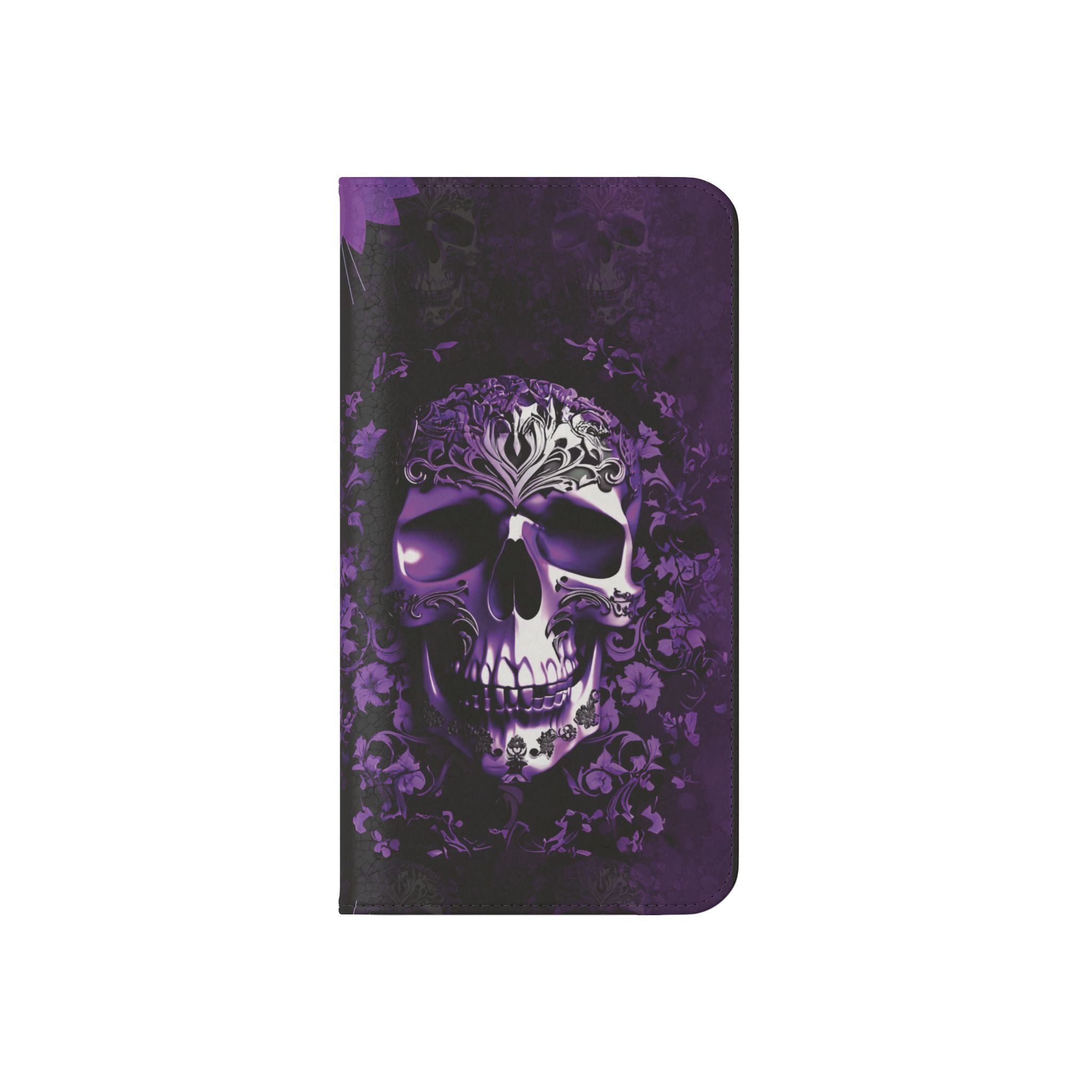 Purple Pastel Goth Skull Flip Wallet Phone Case - Skull Wallet Case for Samsung iPhone - Gothic Style Skull Wallet Phone Cases
