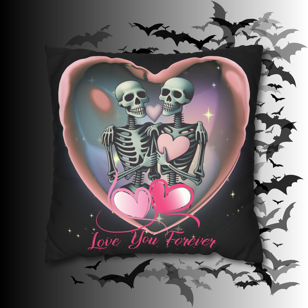 Love You Forever Skeleton Couple Throw Pillow — Gothic Love Dark Home Decor