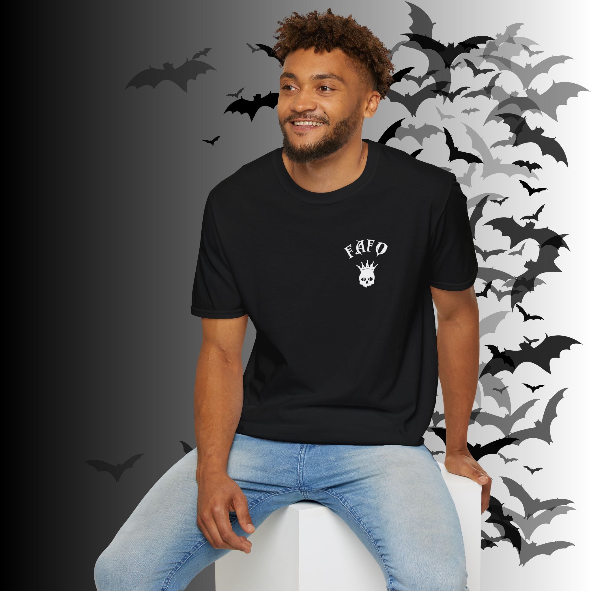 "FAFO" I Identify As A Threat T-Shirt — White Print Front & Back Gothic Tee