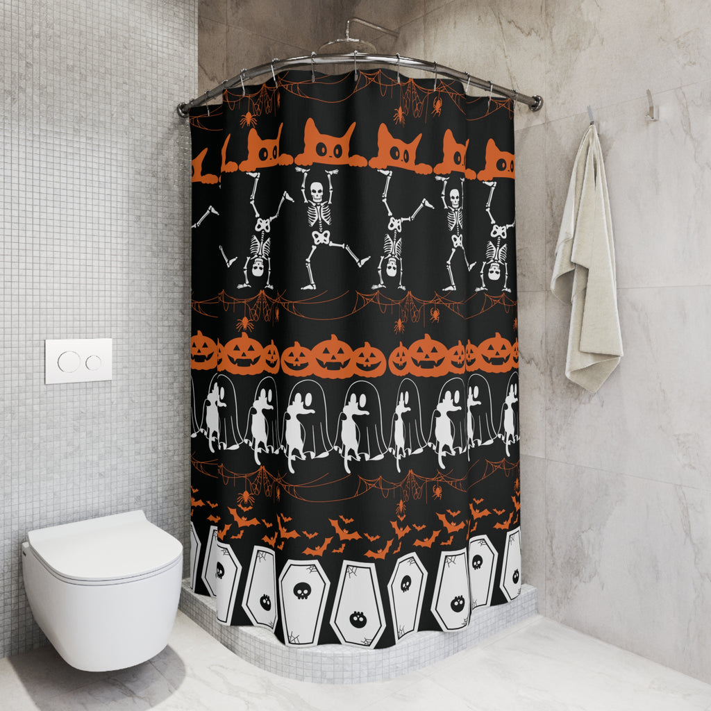 Halloween Pattern Shower Curtain — Spooky Season Bathroom Decor