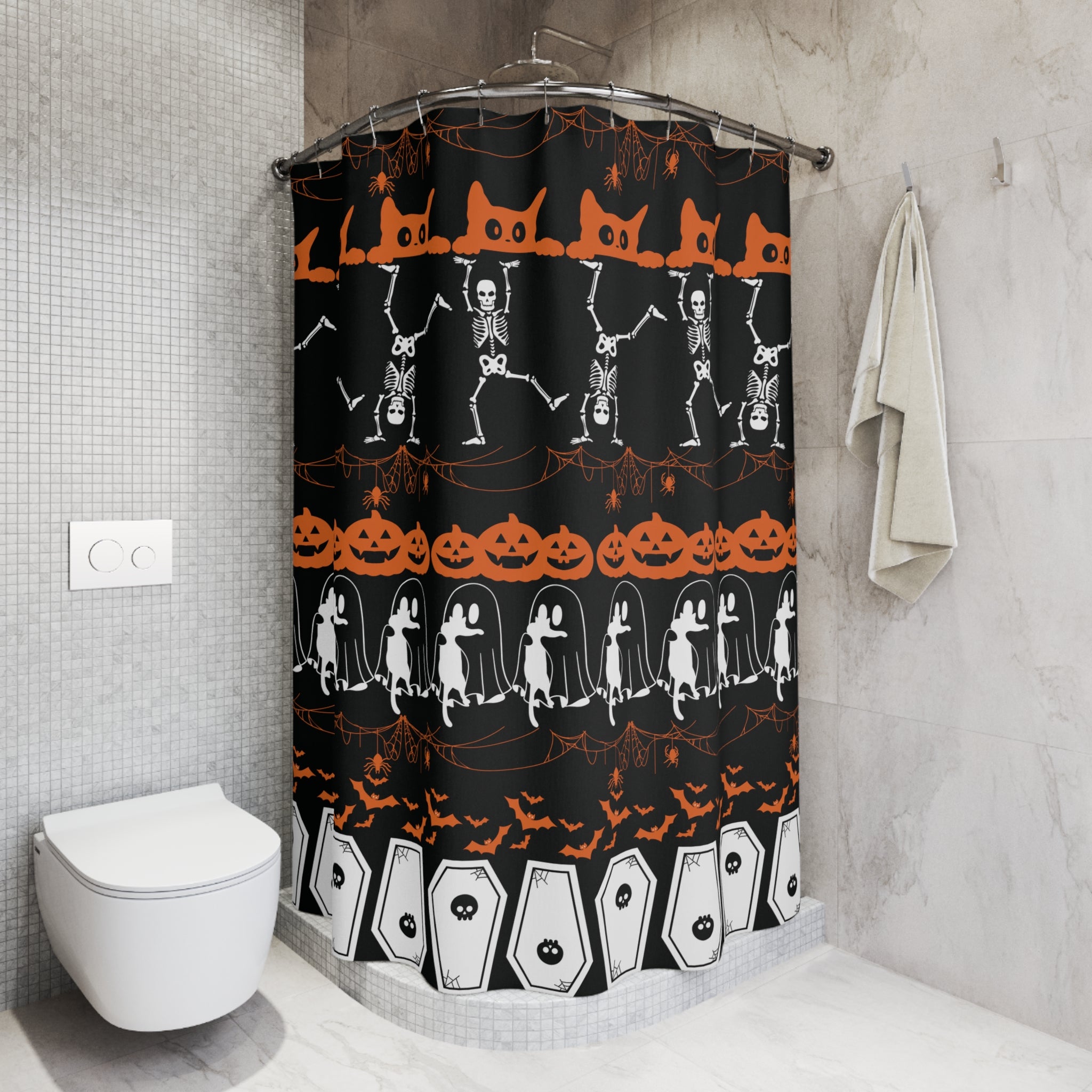 Halloween Pattern Shower Curtain — Spooky Season Bathroom Decor