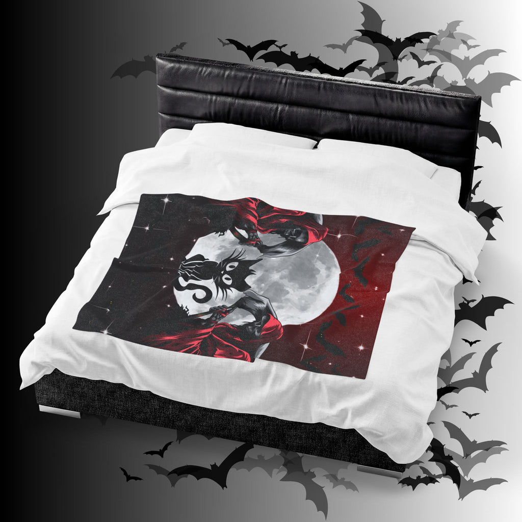 Gothic Black Cat Grim Reaper Throw Blanket — Moonlit Dark Home Decor