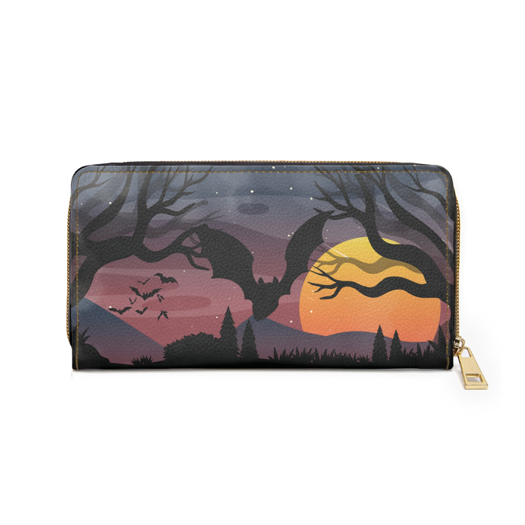 Gothic Forest Moon Wallet | Haunted Dusk Faux Leather Zipper Clutch
