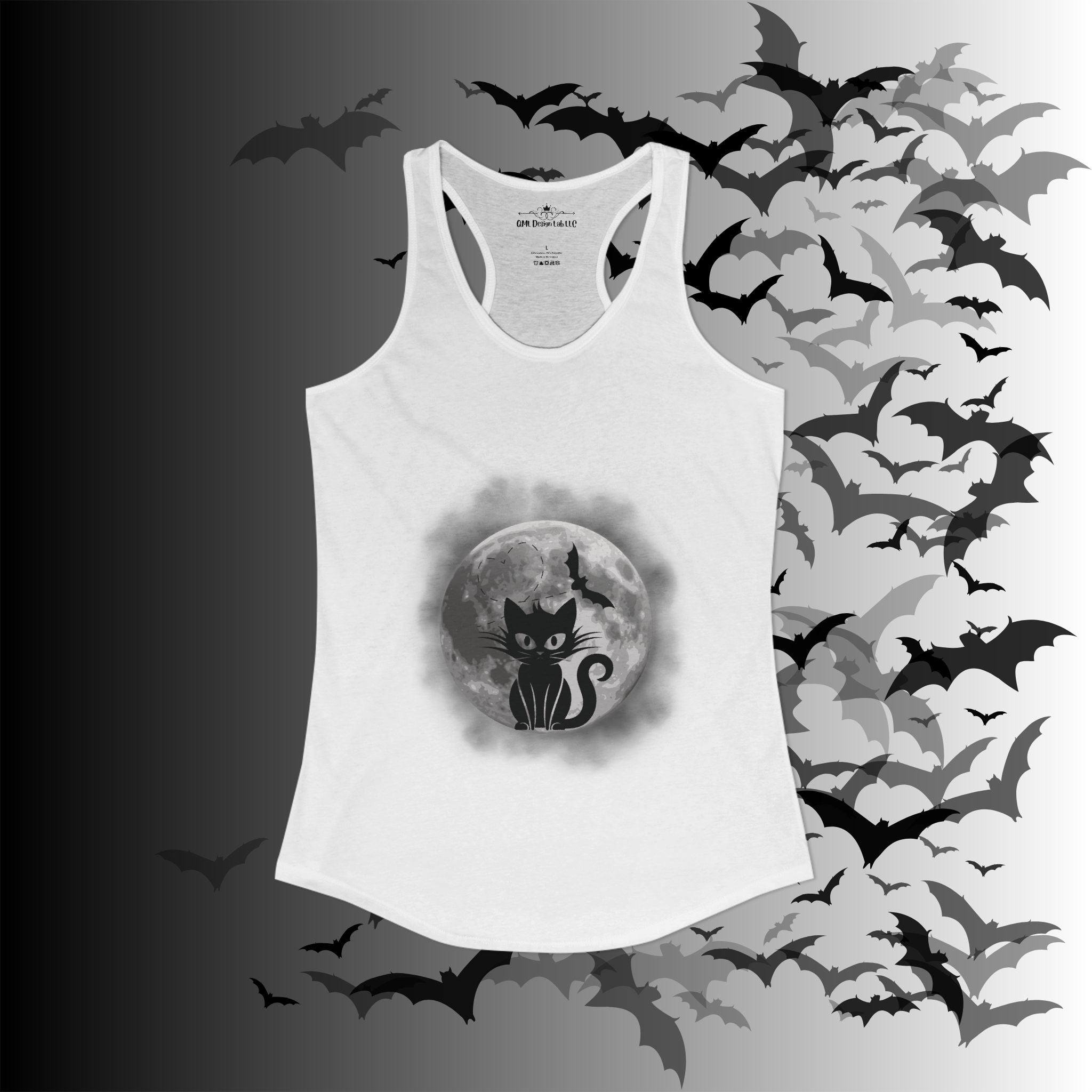 Gothic Black Cat Full Moon Racerback Tank Top — Witchy Sleeveless Shirt