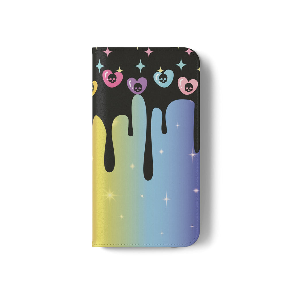 Pastel Goth Drippy Rainbow Skulls Flip Wallet Phone Case - Wallet Case for Samsung and iPhone - Gothic Style Wallet Phone Cases