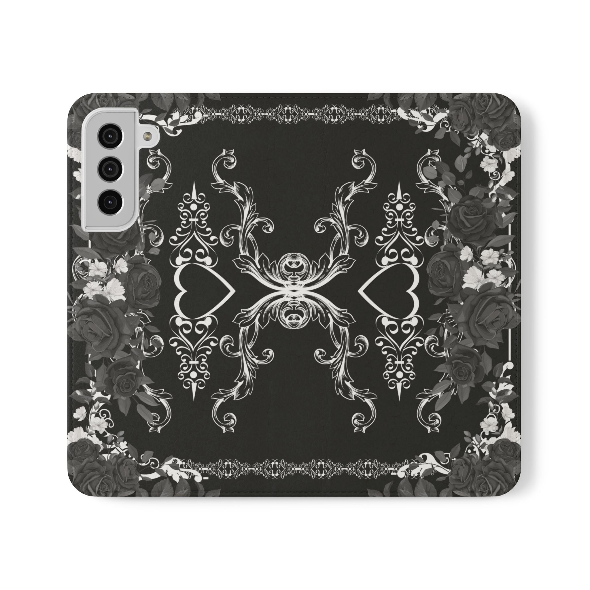 Romantic Goth Wallet Flip Case - Goth Botanical Phone Case