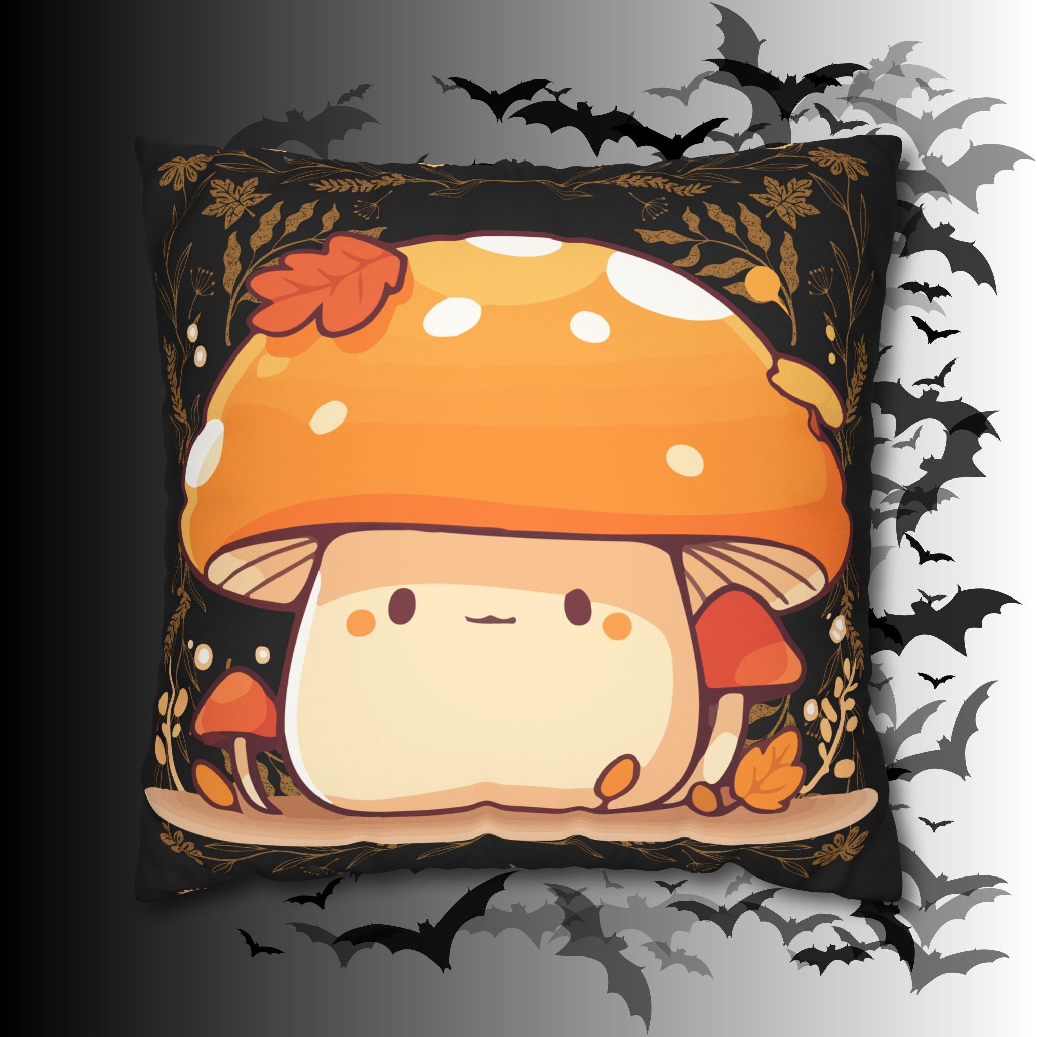 Dark Cottagecore Mushroom Throw Pillow — Forest Witch Kawaii Home Decor