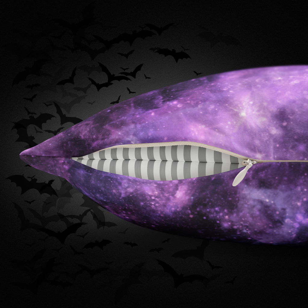 Purple Galaxy Cosmic Throw Pillow — Dark Celestial Witchy Home Decor