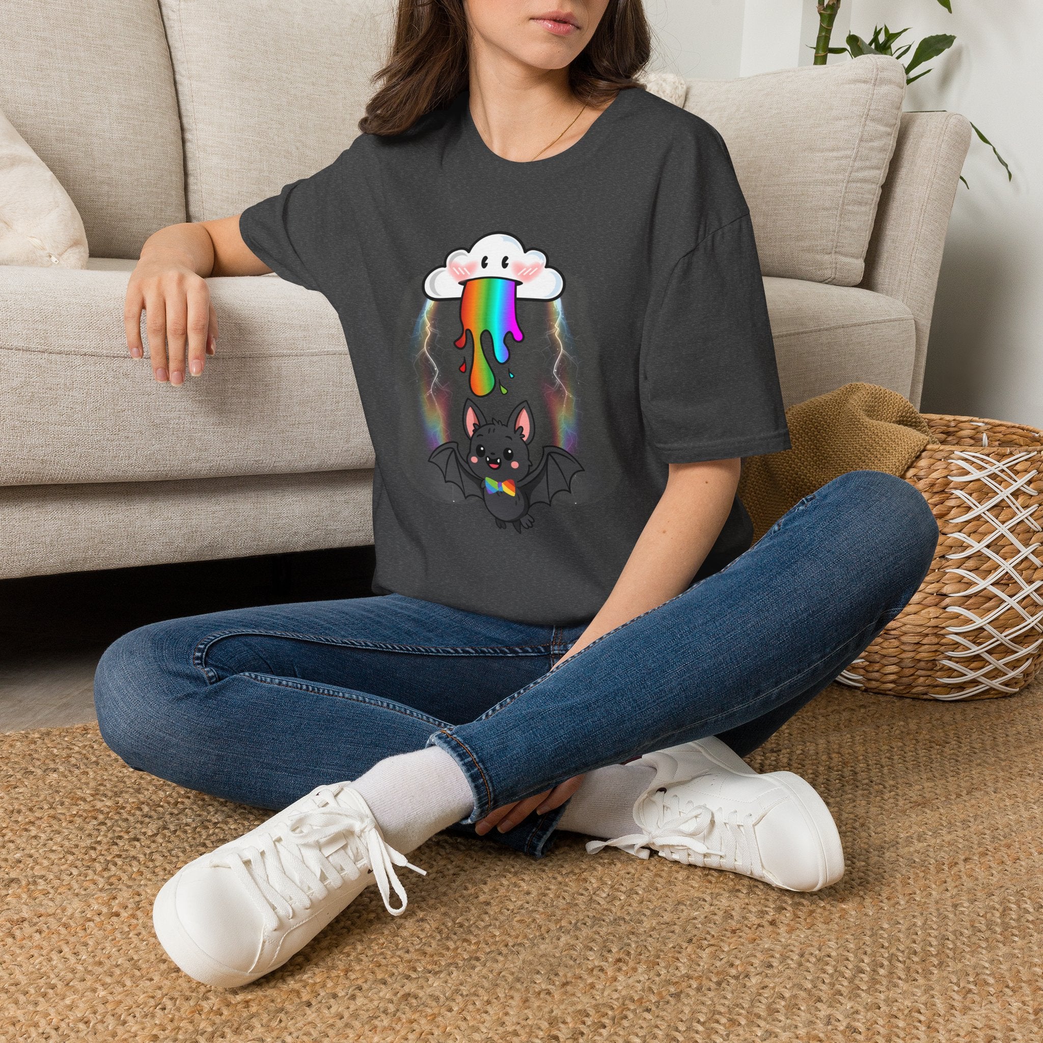 Rainbow Vomit Cloud Bat T-Shirt — Kawaii Goth Pride Unisex Tee