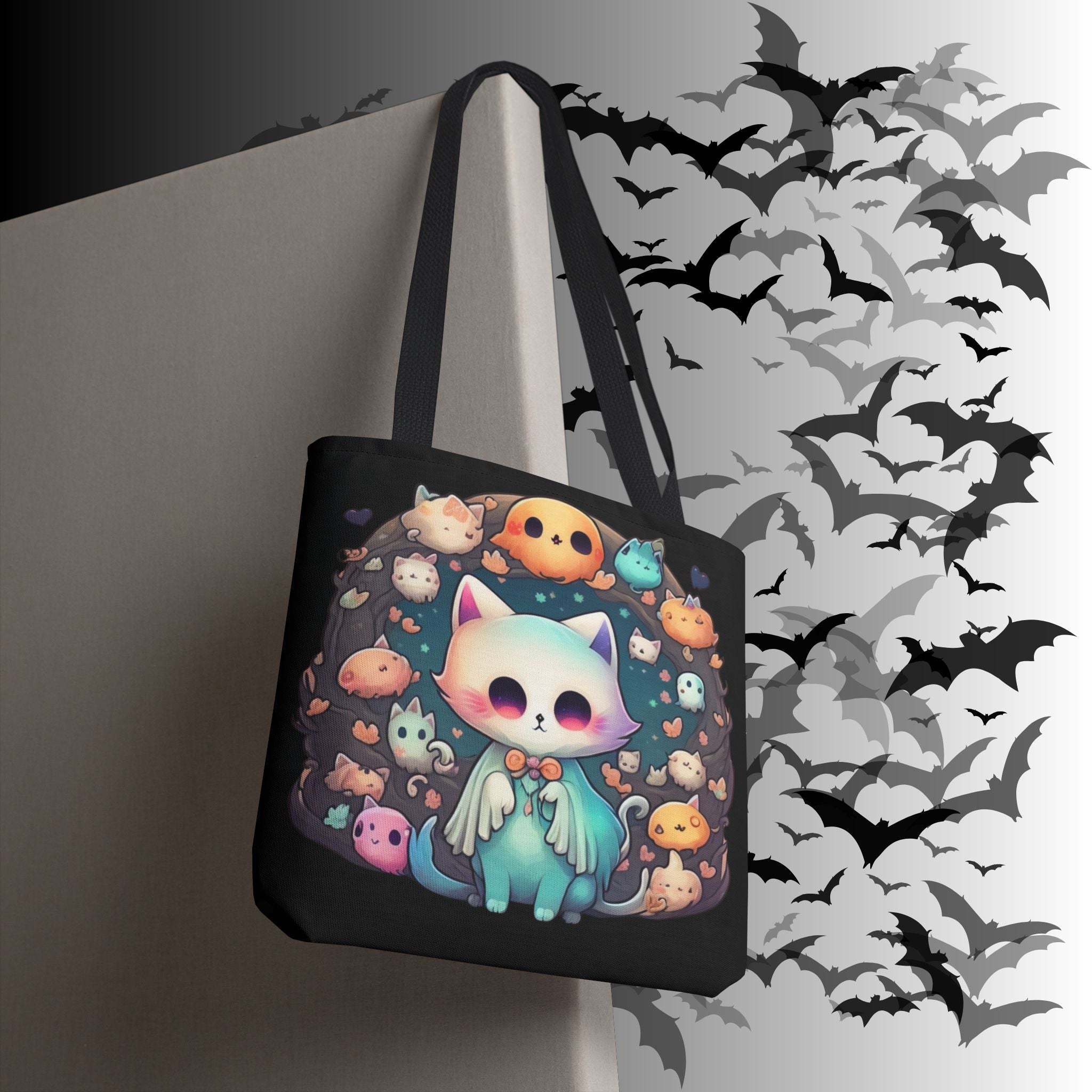 Pastel Goth Ghost Cat Tote Bag — Kawaii Spooky All-Over Print