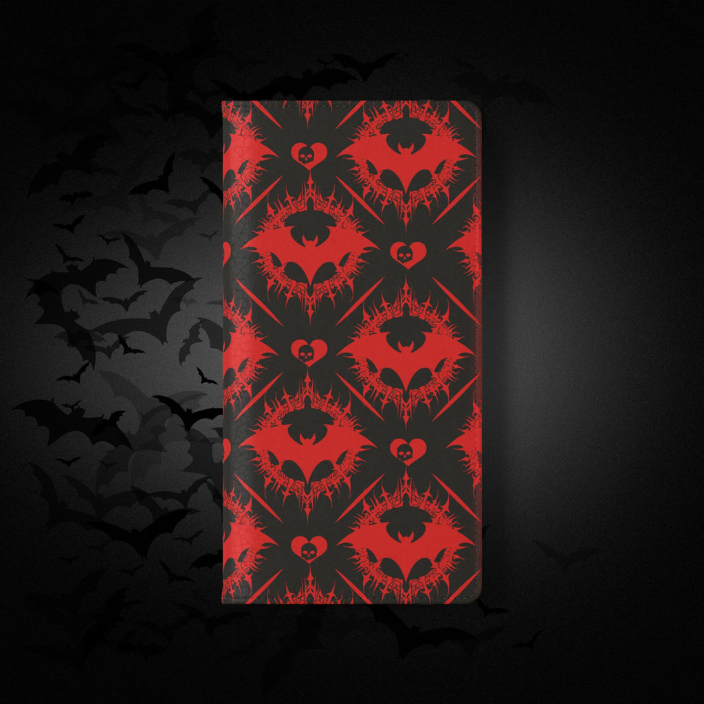 Gothic Bat Wallet Flip Case - Elegant Goth Phone Wallet - Bat Pattern Flip Case - Gothic Phone Case - Stylish Wallet Phone Case