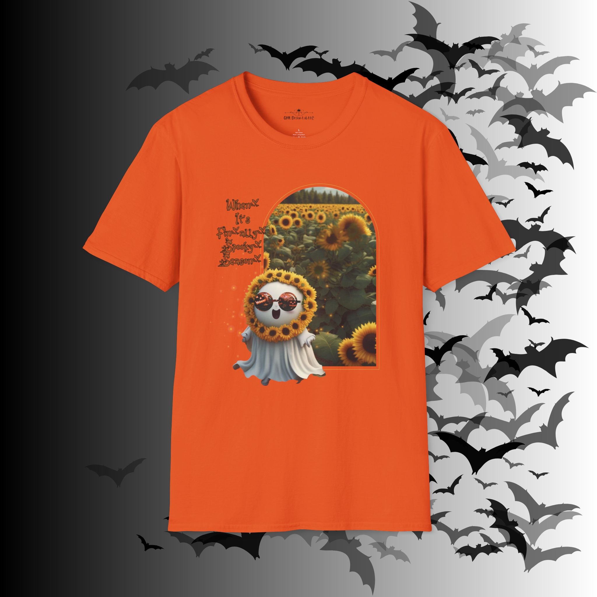 "When It's Finally Spooky Season" Ghost Sunflower T-Shirt — Halloween Tee