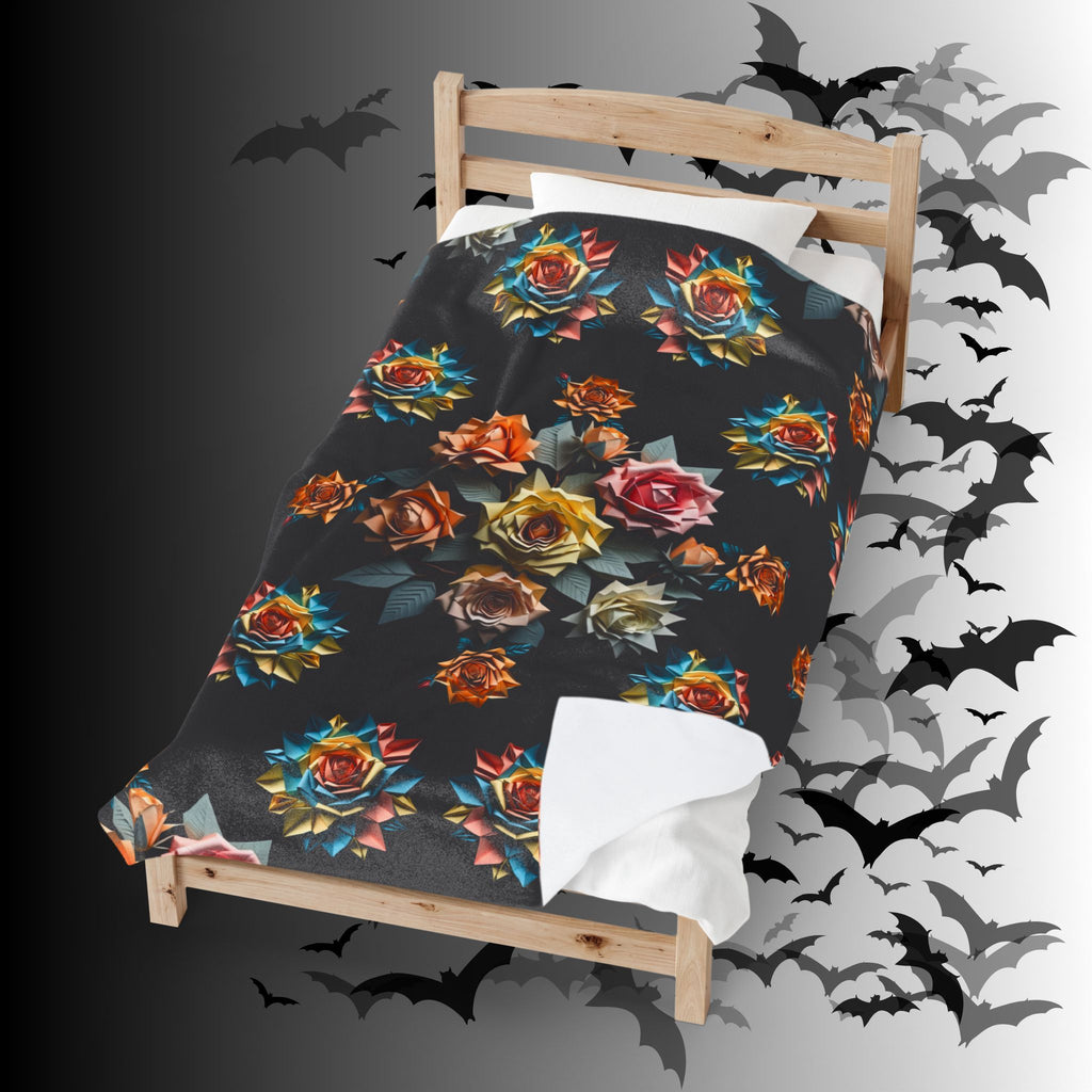 Gothic Origami Rose Throw Blanket — Dark Floral Home Decor