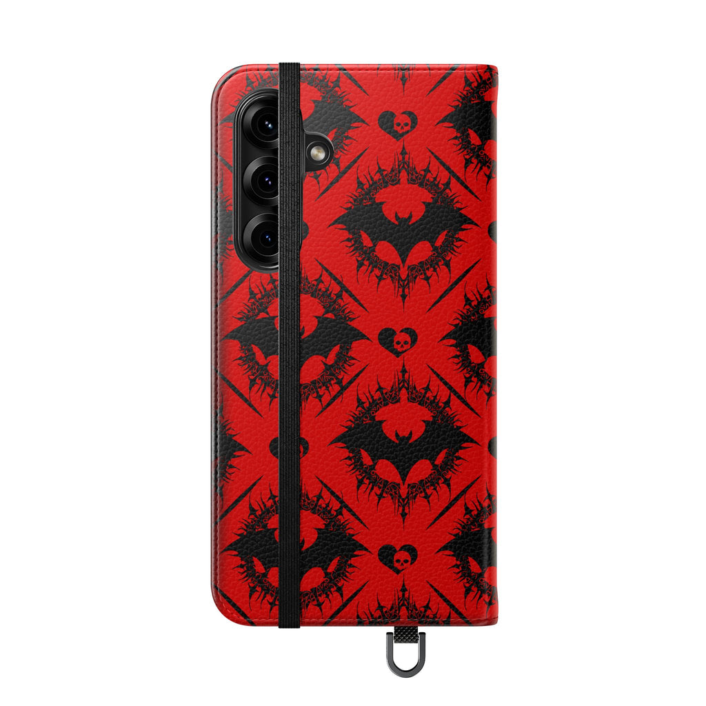 Gothic Bat Wallet Flip Case - Elegant Goth Phone Wallet - Bat Pattern Flip Case - Gothic Phone Case - Stylish Wallet Phone Case