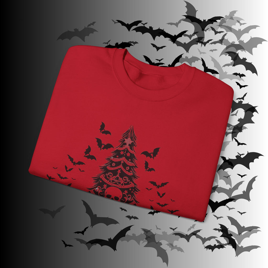 Merry Creepmas Tree Crewneck Sweatshirt — Gothic Christmas Skull Bat