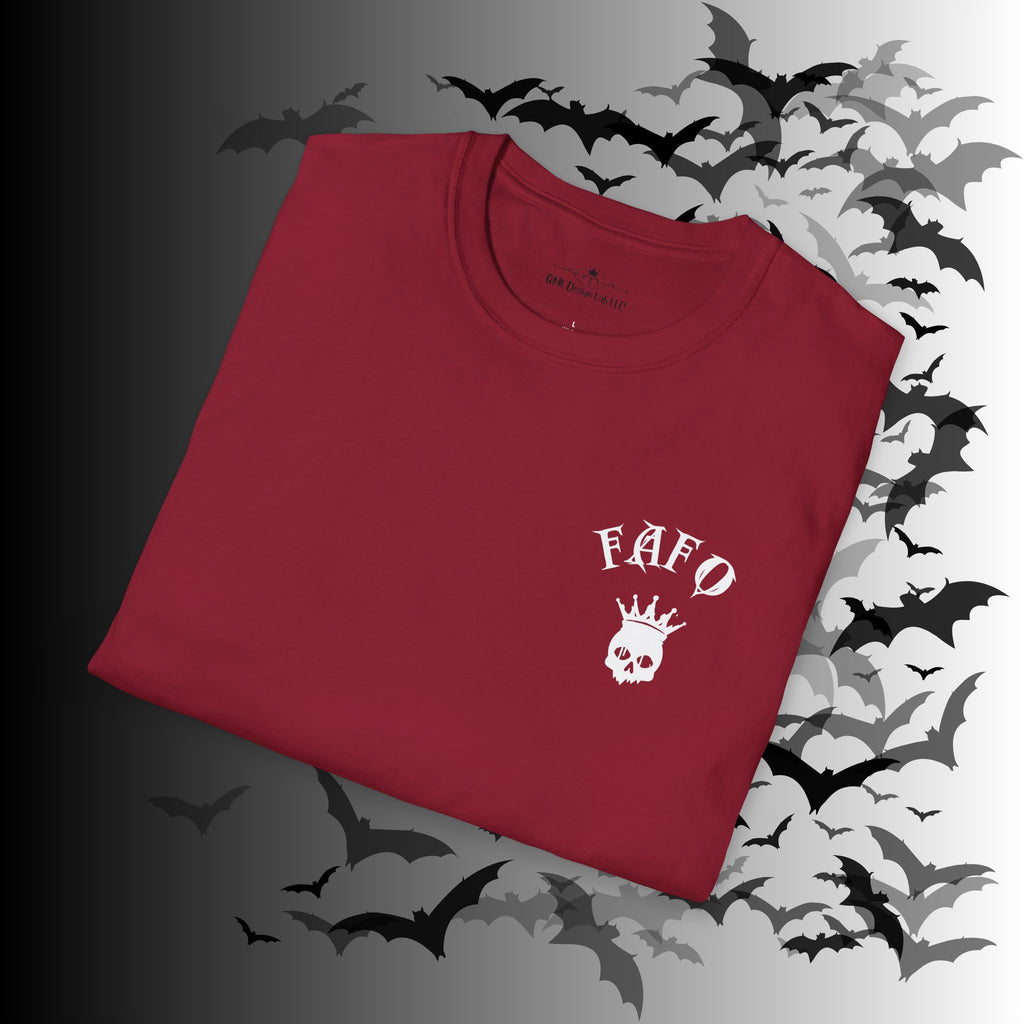 "FAFO" I Identify As A Threat T-Shirt — White Print Front & Back Gothic Tee