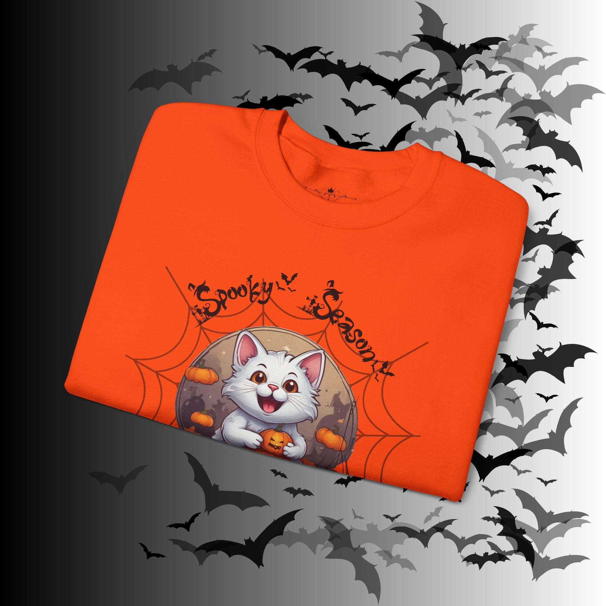 Spooky Season Cat Crewneck Sweatshirt — Kawaii Halloween Pumpkin