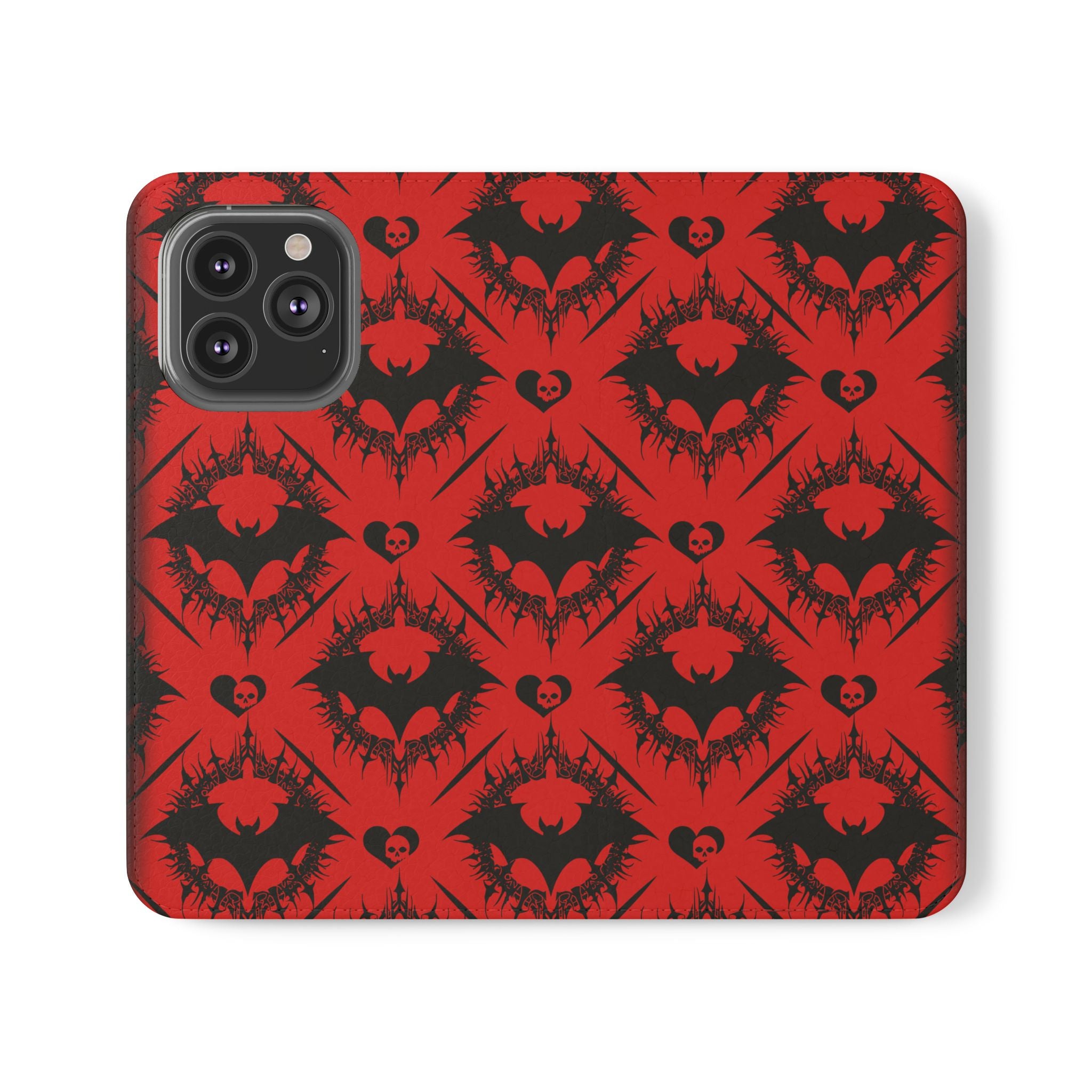 Gothic Bat Wallet Flip Case - Elegant Goth Phone Wallet - Bat Pattern Flip Case - Gothic Phone Case - Stylish Wallet Phone Case