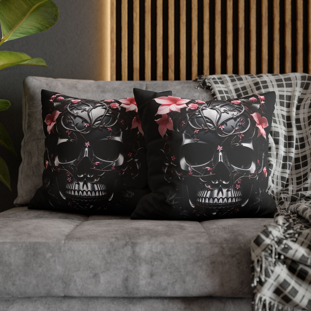 Gothic Botanical Skull Throw Pillow — Dark Floral Pastel Goth Home Decor