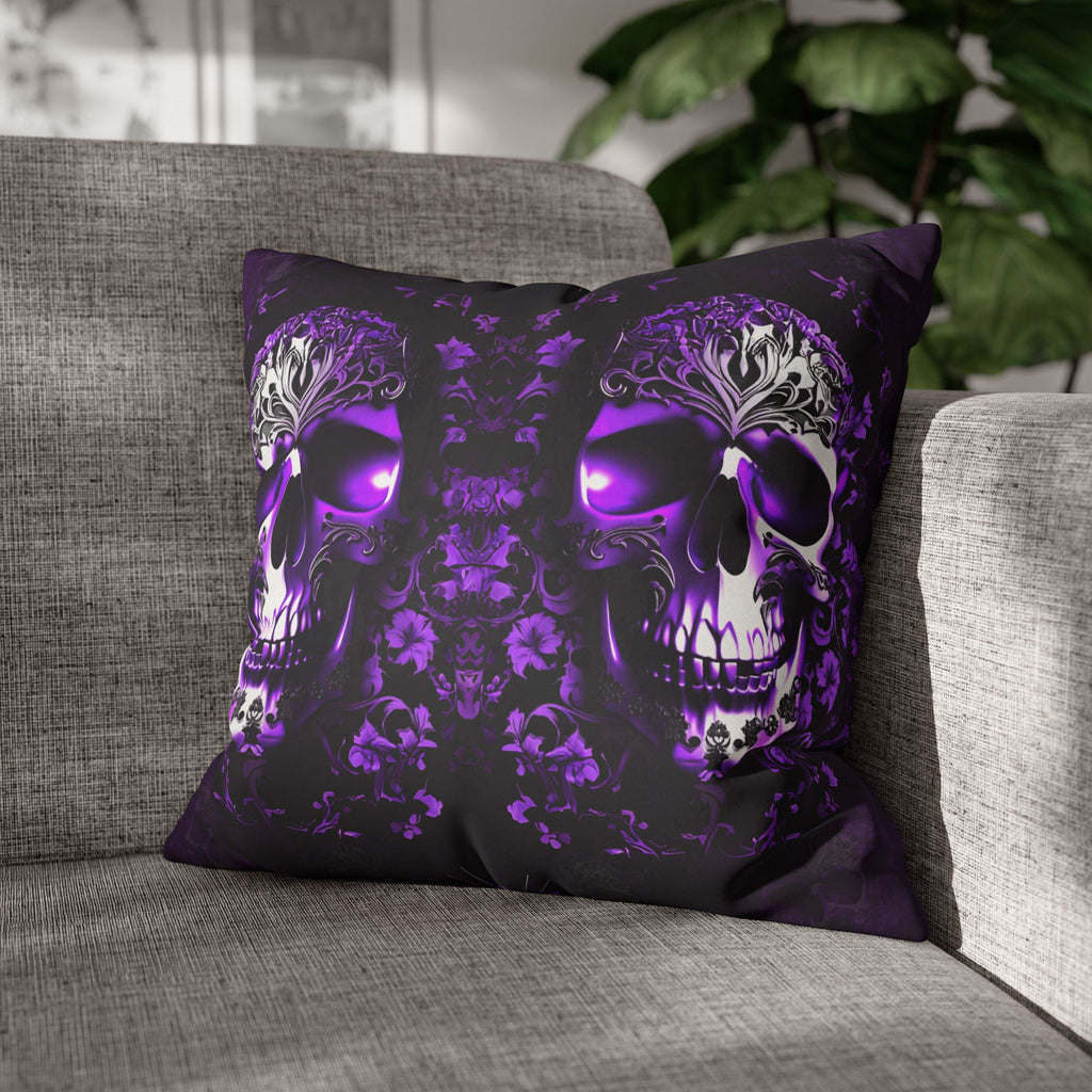 Purple Gothic Skull Throw Pillow — Damask Dark Home Decor