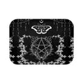 Gothic Pentagram Luna Moth Bath Mat — Witchy Floral Bathroom Decor
