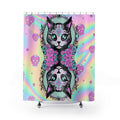 Pastel Goth Cat Shower Curtain — Kawaii Sugar Skull Cat Rainbow Bathroom Decor